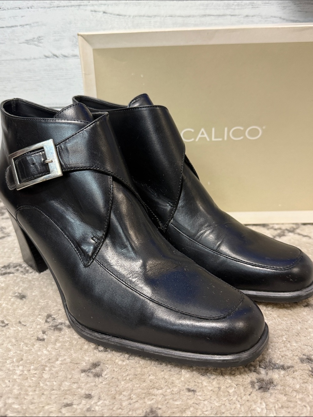 NWT Calico Leather Ankle Boots with Buckle
